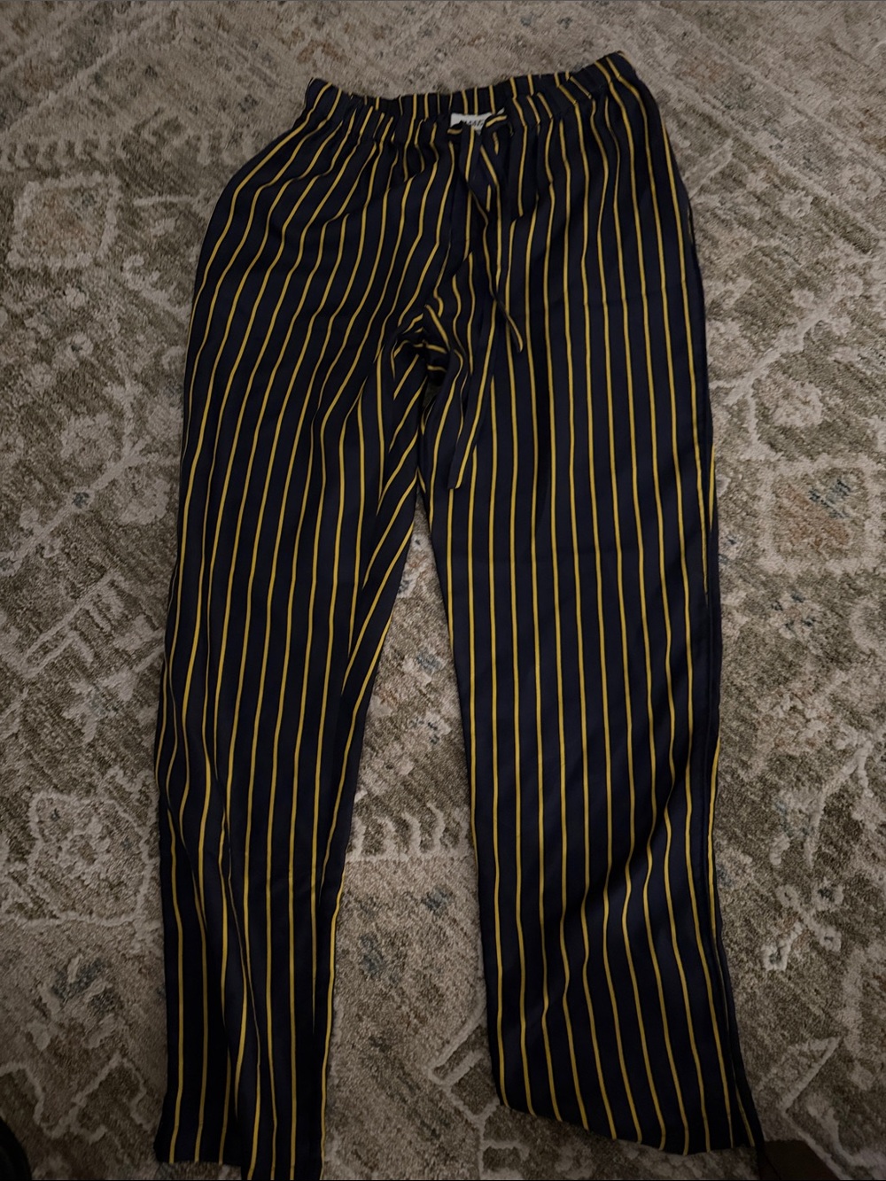 Sleepy Jones Navy and Yellow Vertical-Stripe Pajama Pants & Top